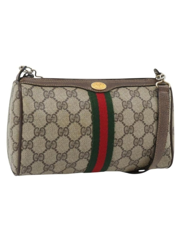 Authentic Gucci Gg Supreme Web Sherry Line Bag Pvc Beige Gold 41 02 018